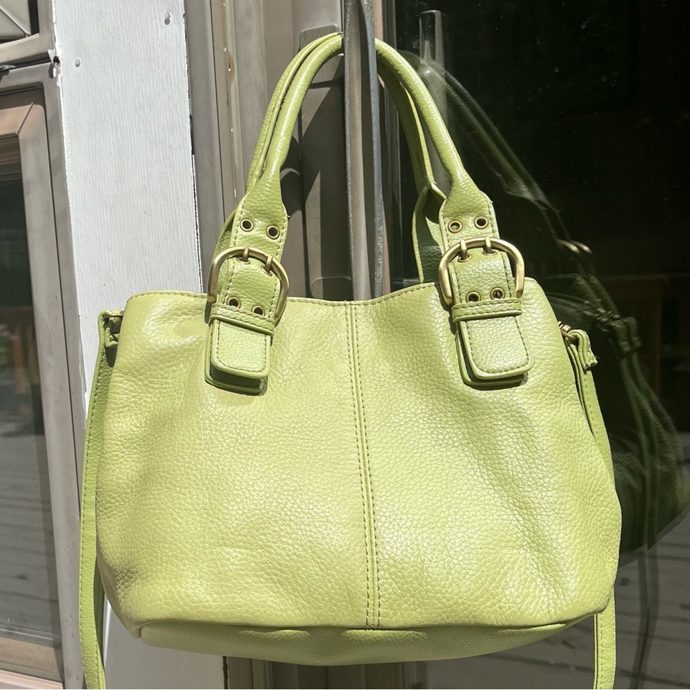 Spring green Croft and Barrow leather bag, satchel style with removable strap